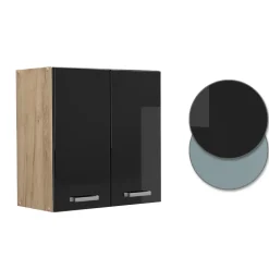 Vicco Hängeschrank R-Line, hängender Küchenschrank, Schwarz Hochglanz/Goldkraft Eiche, 60 cm