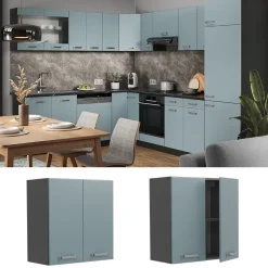 Vicco Hängeschrank R-Line, hängender Küchenschrank, Blau-Grau/Anthrazit, 60 cm