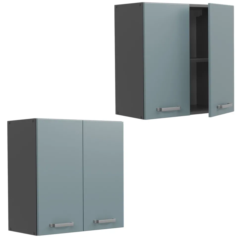 Vicco Hängeschrank R-Line, hängender Küchenschrank, Blau-Grau/Anthrazit, 60 cm