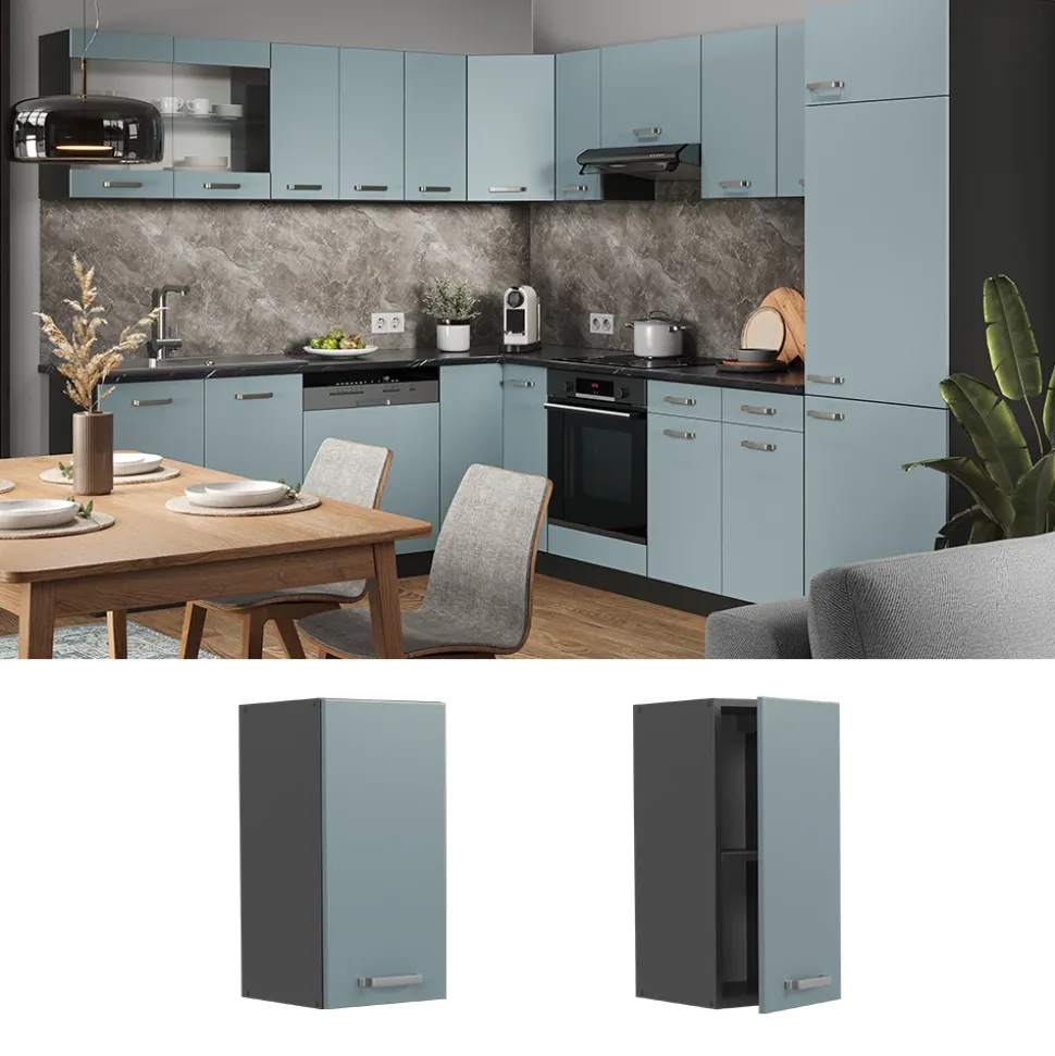 Vicco Hängeschrank R-Line, hängender Küchenschrank, Blau-Grau/Anthrazit, 30 cm