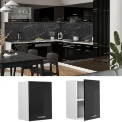 Vicco Hängeschrank R-Line, hängender Küchenschrank, Schwarz Hochglanz/Weiß, 45 cm