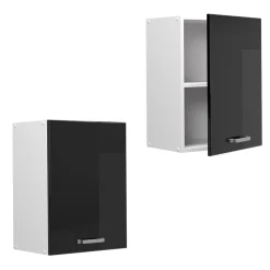 Vicco Hängeschrank R-Line, hängender Küchenschrank, Schwarz Hochglanz/Weiß, 45 cm