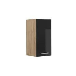 Vicco Hängeschrank R-Line, hängender Küchenschrank, Schwarz Hochglanz/Goldkraft Eiche, 30 cm