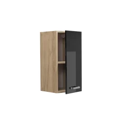 Vicco Hängeschrank R-Line, hängender Küchenschrank, Schwarz Hochglanz/Goldkraft Eiche, 30 cm