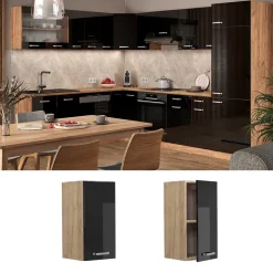 Vicco Hängeschrank R-Line, hängender Küchenschrank, Schwarz Hochglanz/Goldkraft Eiche, 30 cm