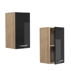 Vicco Hängeschrank R-Line, hängender Küchenschrank, Schwarz Hochglanz/Goldkraft Eiche, 30 cm