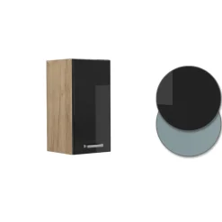 Vicco Hängeschrank R-Line, hängender Küchenschrank, Schwarz Hochglanz/Goldkraft Eiche, 30 cm