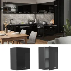 Vicco Hängeschrank R-Line, hängender Küchenschrank, Schwarz Hochglanz/Anthrazit, 45 cm