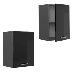 Vicco Hängeschrank R-Line, hängender Küchenschrank, Schwarz Hochglanz/Anthrazit, 45 cm