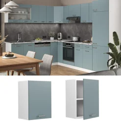 Vicco Hängeschrank R-Line, hängender Küchenschrank, Blau-Grau/Weiß, 45 cm