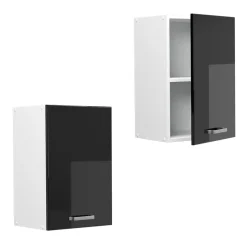 Vicco Hängeschrank R-Line, hängender Küchenschrank, Schwarz Hochglanz/Weiß, 40 cm
