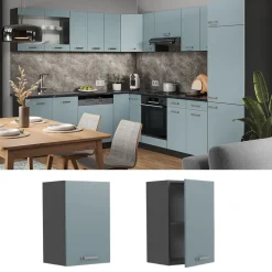Vicco Hängeschrank R-Line, hängender Küchenschrank, Blau-Grau/Anthrazit, 40 cm
