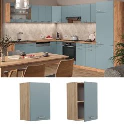 Vicco Hängeschrank R-Line, hängender Küchenschrank, Blau-Grau/Goldkraft Eiche, 40 cm