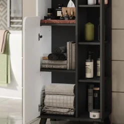 Vicco Hochschrank Anthrazit/Weiß Karen 50x175x35 cm - Badschrank, Mehr Ordnung im Badezimmer durch übersichtliche Ablage