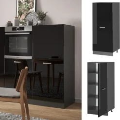 Vicco Hochschrank R-Line, Küchenkommode, Schwarz Hochglanz/Anthrazit, 60 cm