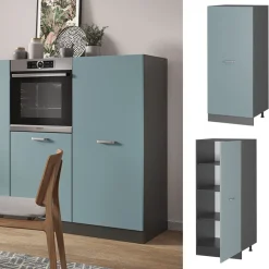 Vicco Hochschrank R-Line, Küchenkommode, Blau-Grau/Anthrazit, 60 cm