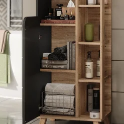 Vicco Hochschrank Sonoma/Anthrazit Karen 50x175x35 cm - Badezimmerhochschrank, Mehr Ordnung im Badezimmer durch übersichtliche Ablage