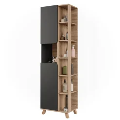 Vicco Hochschrank Sonoma/Anthrazit Karen 50x175x35 cm - Badezimmerhochschrank, Mehr Ordnung im Badezimmer durch übersichtliche Ablage