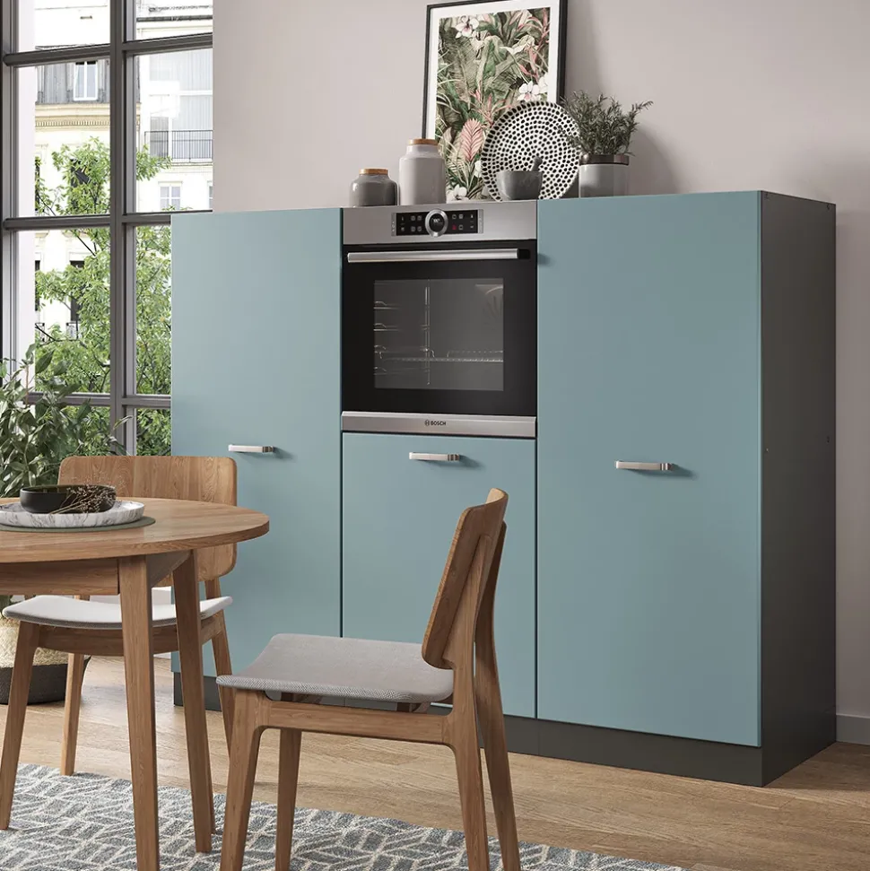 Vicco Küchenblock "R-Line", Blau-Grau/Anthrazit, 180 cm ohne Arbeitsplatte