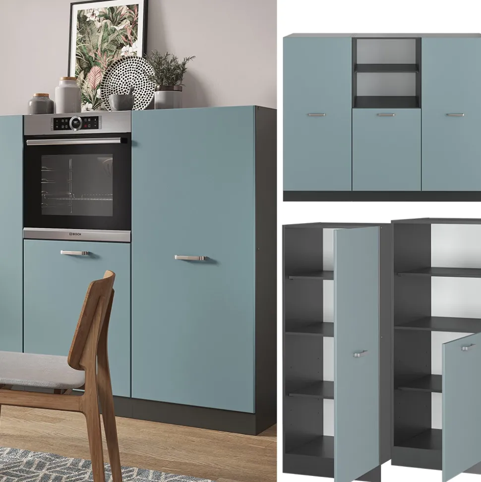 Vicco Küchenblock "R-Line", Blau-Grau/Anthrazit, 180 cm ohne Arbeitsplatte