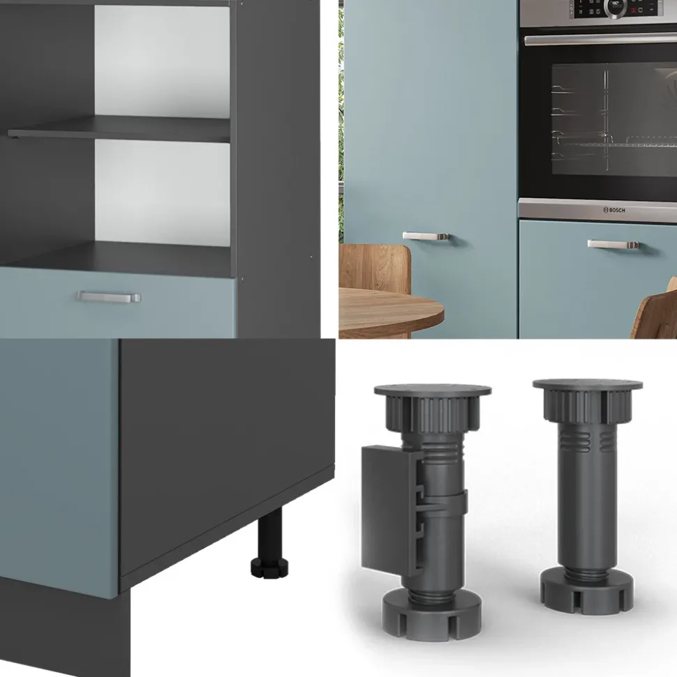 Vicco Küchenblock "R-Line", Blau-Grau/Anthrazit, 180 cm ohne Arbeitsplatte