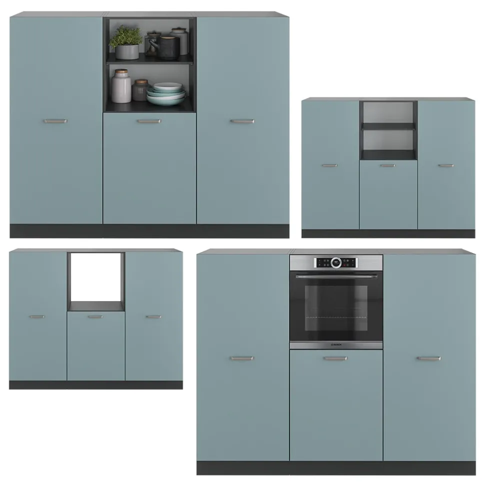 Vicco Küchenblock "R-Line", Blau-Grau/Anthrazit, 180 cm ohne Arbeitsplatte