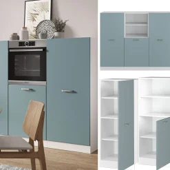 Vicco Küchenblock R-Line, Miniküche, Blau-Grau/Weiß, 180 cm ohne Arbeitsplatte