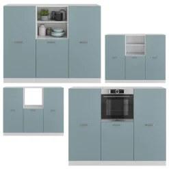 Vicco Küchenblock R-Line, Miniküche, Blau-Grau/Weiß, 180 cm ohne Arbeitsplatte