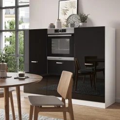 Vicco Küchenblock "R-Line", Schwarz Hochglanz/Weiß, 180 cm ohne Arbeitsplatte