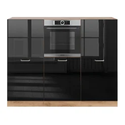 Vicco Küchenblock "R-Line", Schwarz Hochglanz/Goldkraft Eiche, 180 cm ohne Arbeitsplatte