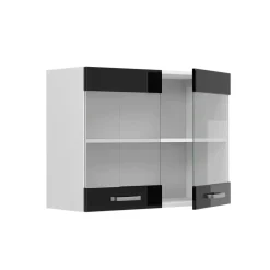 Vicco Küchenglasschrank R-Line, Glashängeschrank, Schwarz Hochglanz/Weiß, 80 cm