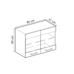 Vicco Küchenglasschrank R-Line, Glashängeschrank, Schwarz Hochglanz/Weiß, 80 cm