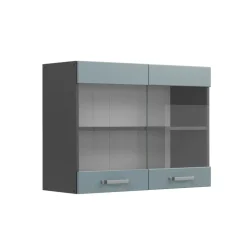 Vicco Küchenglasschrank R-Line, Glashängeschrank, Blau-Grau/Anthrazit, 80 cm