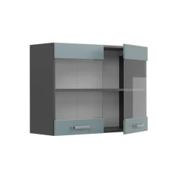 Vicco Küchenglasschrank R-Line, Glashängeschrank, Blau-Grau/Anthrazit, 80 cm