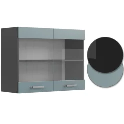 Vicco Küchenglasschrank R-Line, Glashängeschrank, Blau-Grau/Anthrazit, 80 cm