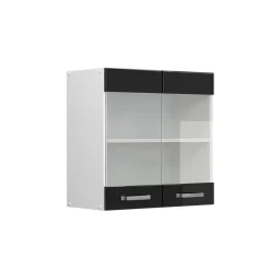 Vicco Küchenglasschrank R-Line, Glashängeschrank, Schwarz Hochglanz/Weiß, 60 cm