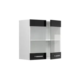 Vicco Küchenglasschrank R-Line, Glashängeschrank, Schwarz Hochglanz/Weiß, 60 cm