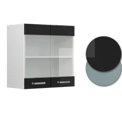 Vicco Küchenglasschrank R-Line, Glashängeschrank, Schwarz Hochglanz/Weiß, 60 cm