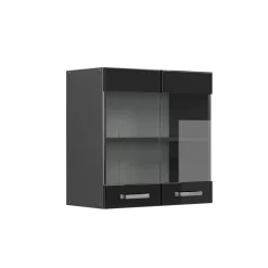 Vicco Küchenglasschrank R-Line, Glashängeschrank, Schwarz Hochglanz, 60 cm