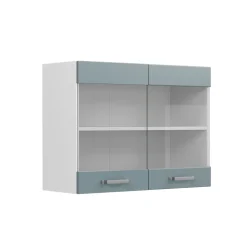 Vicco Küchenglasschrank R-Line, Glashängeschrank, Blau-Grau/Weiß, 80 cm