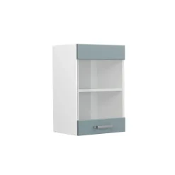 Vicco Küchenglasschrank R-Line, Glashängeschrank, Blau-Grau/Weiß, 40 cm
