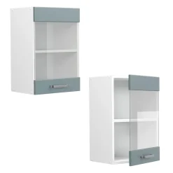 Vicco Küchenglasschrank R-Line, Glashängeschrank, Blau-Grau/Weiß, 40 cm