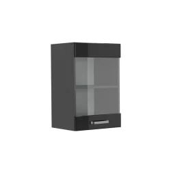 Vicco Küchenglasschrank R-Line, Glashängeschrank, Schwarz Hochglanz/Anthrazit, 40 cm