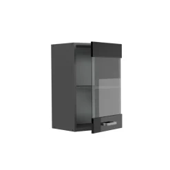 Vicco Küchenglasschrank R-Line, Glashängeschrank, Schwarz Hochglanz/Anthrazit, 40 cm
