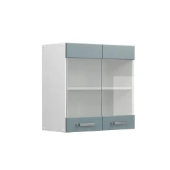 Vicco Küchenglasschrank R-Line, Glashängeschrank, Blau-Grau/Weiß, 60 cm