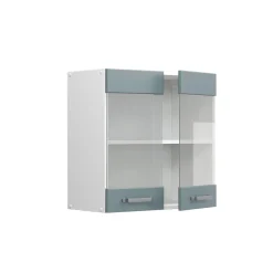 Vicco Küchenglasschrank R-Line, Glashängeschrank, Blau-Grau/Weiß, 60 cm