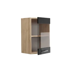 Vicco Küchenglasschrank "R-Line", Schwarz Hochglanz/Goldkraft Eiche, 40 cm