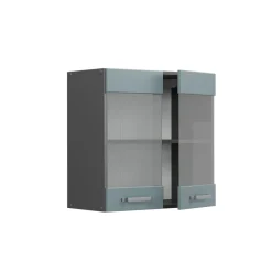 Vicco Küchenglasschrank R-Line, Glashängeschrank, Blau-Grau/Anthrazit, 60 cm