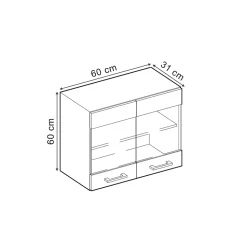 Vicco Küchenglasschrank R-Line, Glashängeschrank, Blau-Grau/Anthrazit, 60 cm