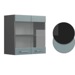 Vicco Küchenglasschrank R-Line, Glashängeschrank, Blau-Grau/Anthrazit, 60 cm